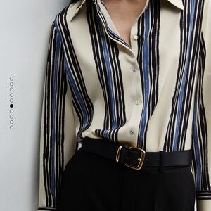 MANGO Ivanka Block Stripe Satin Shirt Size 2